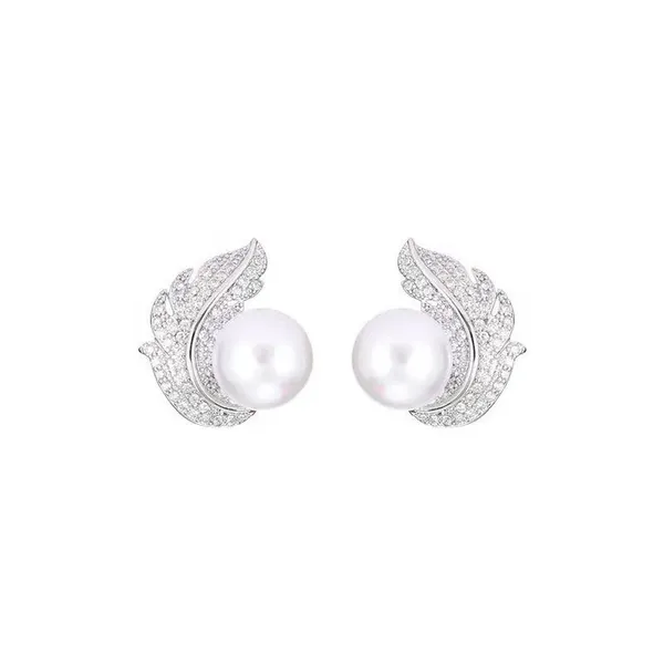 Stud_Earrings_For_Women_Pearl_Feather_Earrings_In_Sterling_Silver_With_Rhinestone