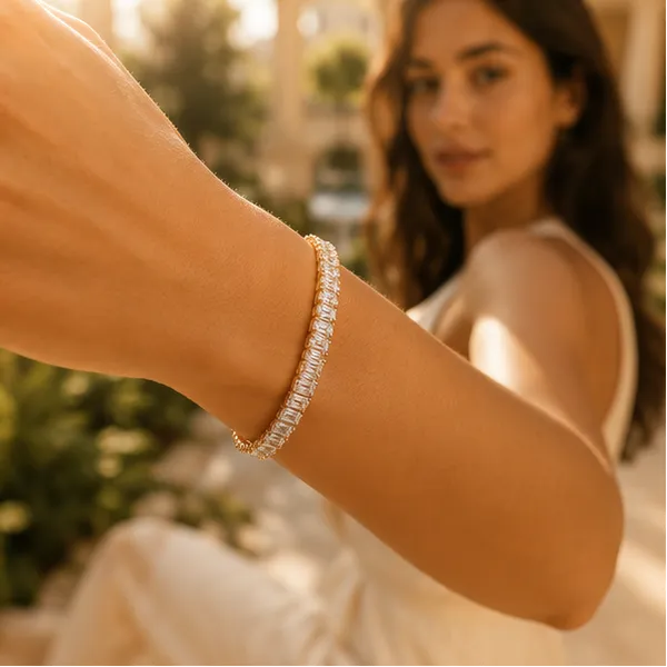 Cz_Tennis_Bracelet_With_Rectangle_Stones_18k_Gold_Plated_Stainless_Steel