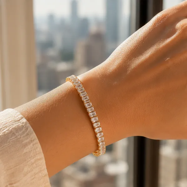 Cz_Tennis_Bracelet_With_Rectangle_Stones_18k_Gold_Plated_Stainless_Steel