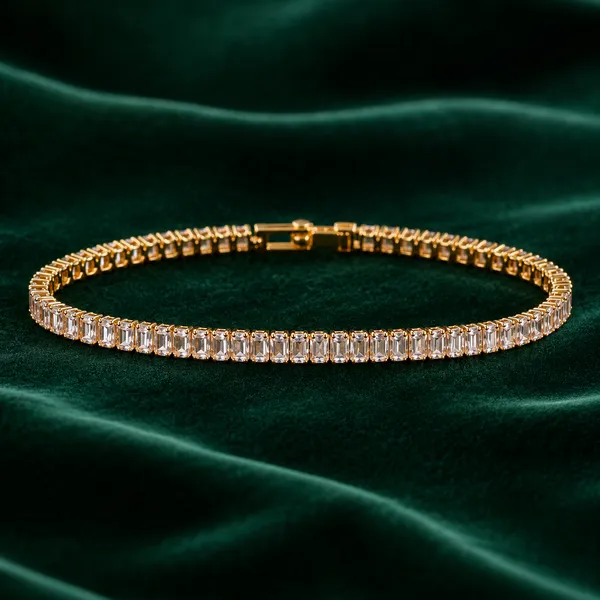 Cz_Tennis_Bracelet_With_Rectangle_Stones_18k_Gold_Plated_Stainless_Steel
