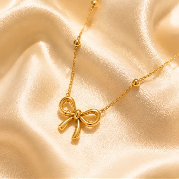 18k_Gold_Plated_Bow_Shape_Pendant_Necklace_Anti_Tarnish_Daily_Wear