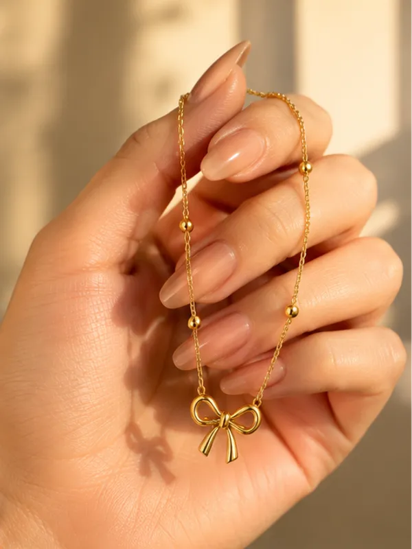 18k_Gold_Plated_Bow_Shape_Pendant_Necklace_Anti_Tarnish_Daily_Wear