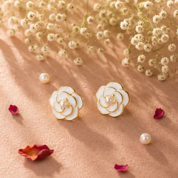 Floral_Faux_Pearl_Earrings_Gold_Tone_Alloy_Daily_Wear