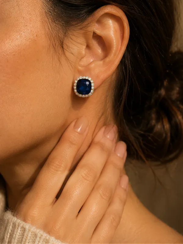 Navy_Blue_Cz_Stud_Earrings_Gold_Tone_Halo_For_Women