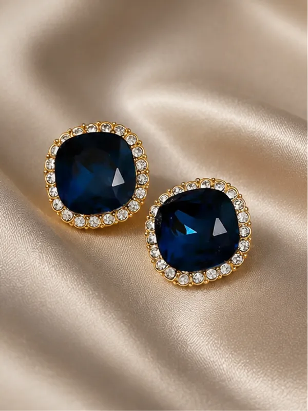 Navy_Blue_Cz_Stud_Earrings_Gold_Tone_Halo_For_Women