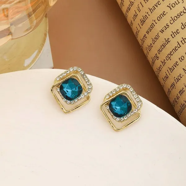 Teal_Cz_Stud_Earrings_Gold_Tone_Halo_For_Women