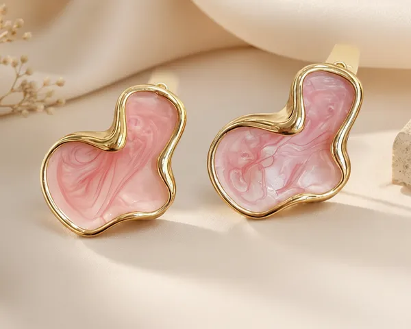 Pink_Abstract_Marbled_Stud_Earrings_Gold_Tone_For_Women