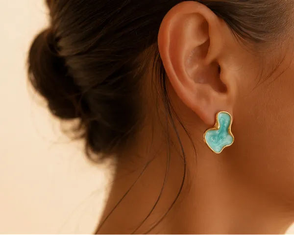 Teal_Abstract_Marbled_Stud_Earrings_Gold_Tone_Stainless_Steel_For_Women