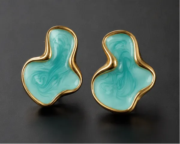 Teal_Abstract_Marbled_Stud_Earrings_Gold_Tone_Stainless_Steel_For_Women