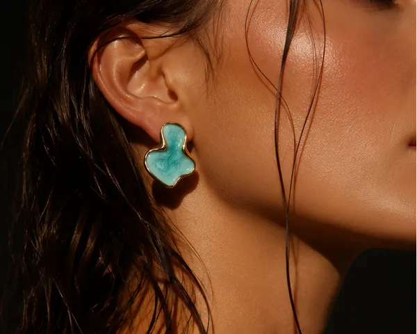 Teal_Abstract_Marbled_Stud_Earrings_Gold_Tone_Stainless_Steel_For_Women