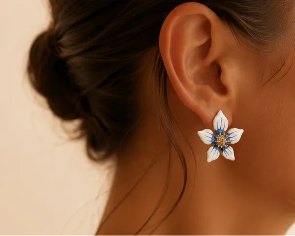 White_Blue_Orchid_Stud_Earrings_Gold_Tone_For_Women