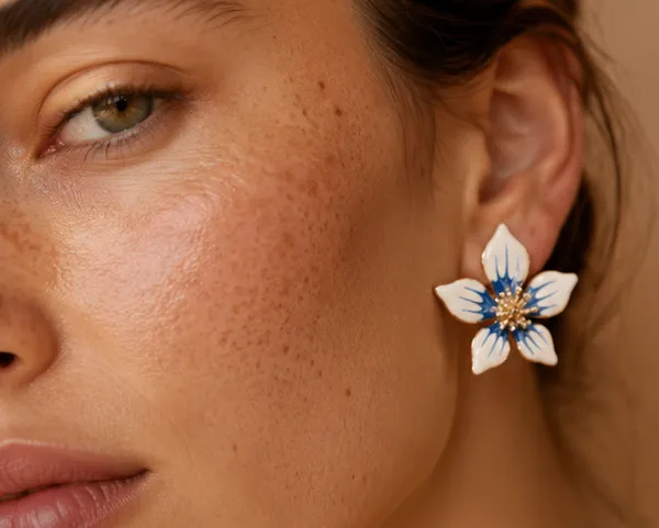 White_Blue_Orchid_Stud_Earrings_Gold_Tone_For_Women