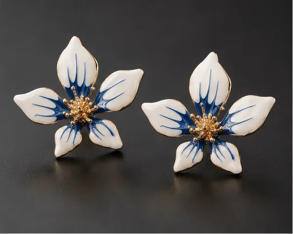 White_Blue_Orchid_Stud_Earrings_Gold_Tone_For_Women