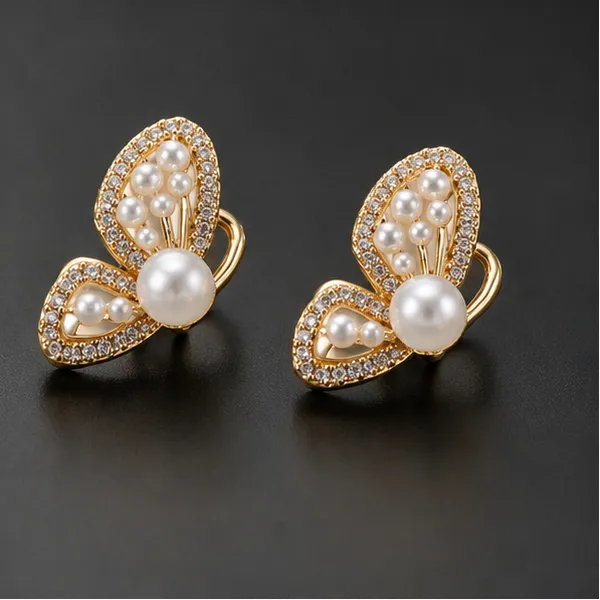 Cz_Pearl_Butterfly_Stud_Earrings_Gold_Tone_For_Women