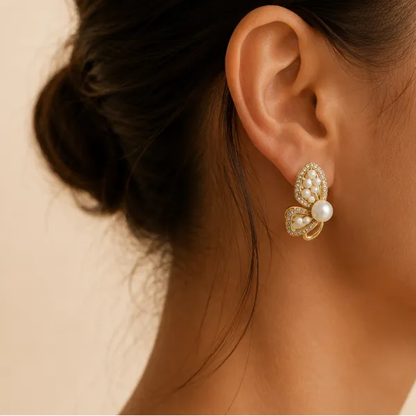 Cz_Pearl_Butterfly_Stud_Earrings_Gold_Tone_For_Women