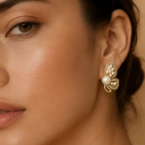 Cz_Pearl_Butterfly_Stud_Earrings_Gold_Tone_For_Women