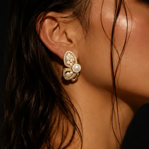 Cz_Pearl_Butterfly_Stud_Earrings_Gold_Tone_For_Women