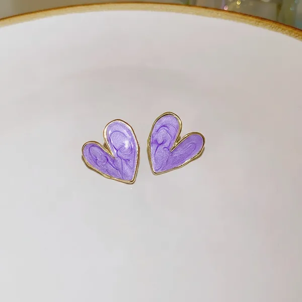 Purple_Marbled_Heart_Stud_Earrings_Gold_Tone_For_Women
