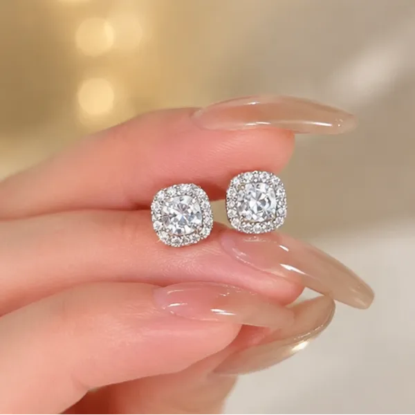 Silver_Cz_Cluster_Stud_Earrings_Cushion_Cut_For_Women
