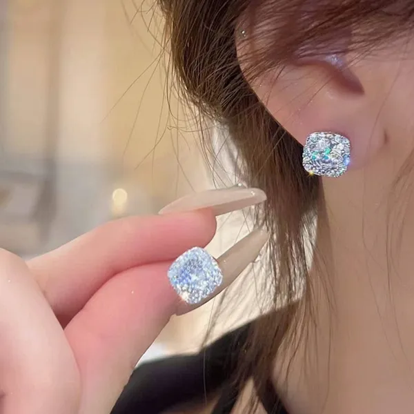 Silver_Cz_Cluster_Stud_Earrings_Cushion_Cut_For_Women