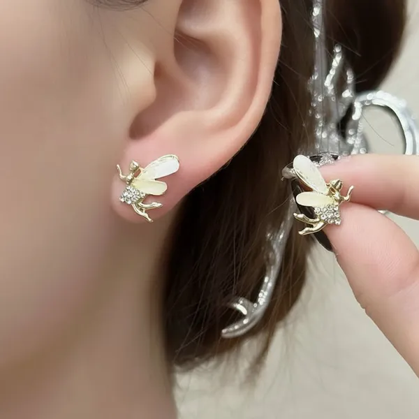 Fairy_Cz_Stud_Earrings_Gold_Tone_Wings_For_Women