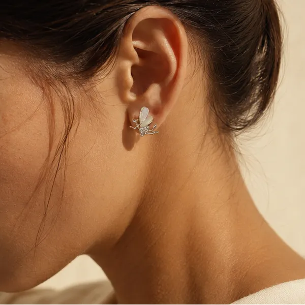 Fairy_Cz_Stud_Earrings_Gold_Tone_Wings_For_Women