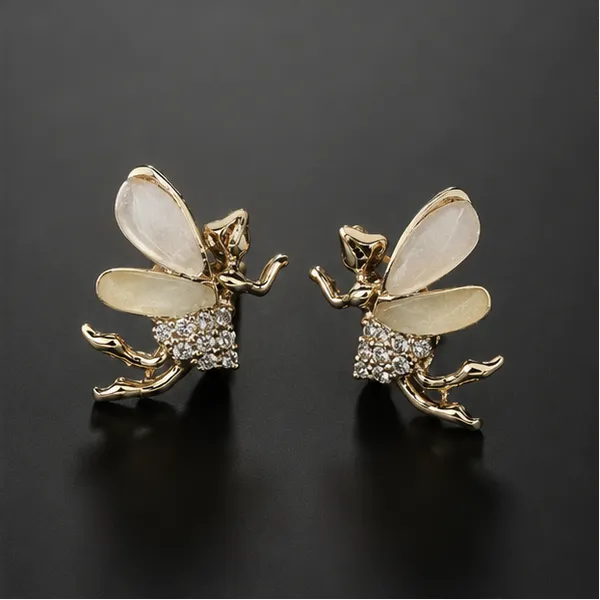 Fairy_Cz_Stud_Earrings_Gold_Tone_Wings_For_Women