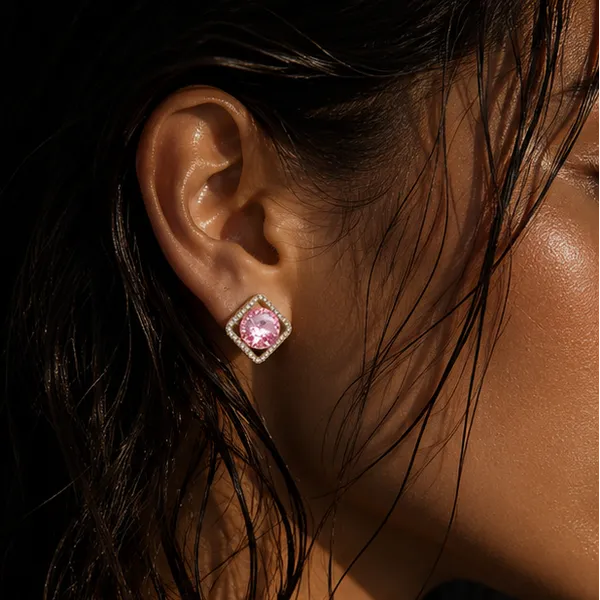 Pink_Crystal_Diamond_Frame_Stud_Earrings_Gold_Tone_Cz_For_Women
