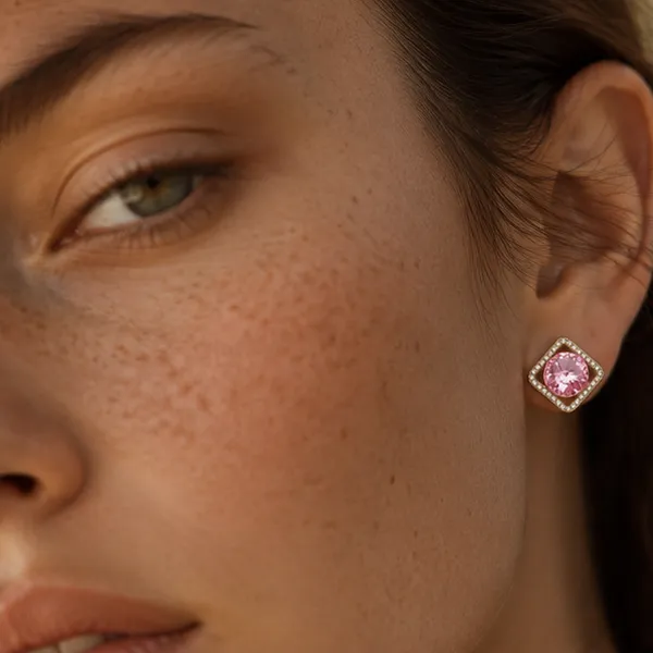 Pink_Crystal_Diamond_Frame_Stud_Earrings_Gold_Tone_Cz_For_Women