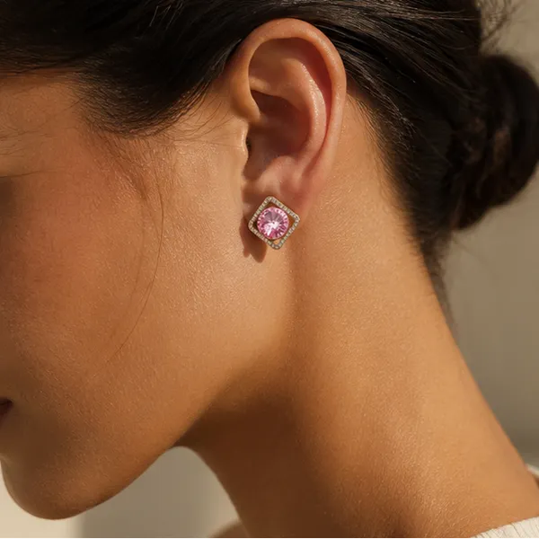 Pink_Crystal_Diamond_Frame_Stud_Earrings_Gold_Tone_Cz_For_Women