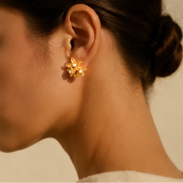 Matte_Gold_Flower_Cluster_Pearl_Stud_Earrings_For_Women