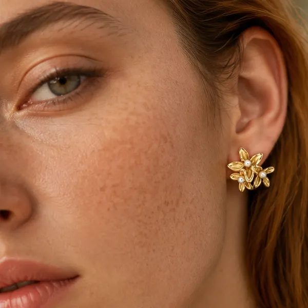 Matte_Gold_Flower_Cluster_Pearl_Stud_Earrings_For_Women