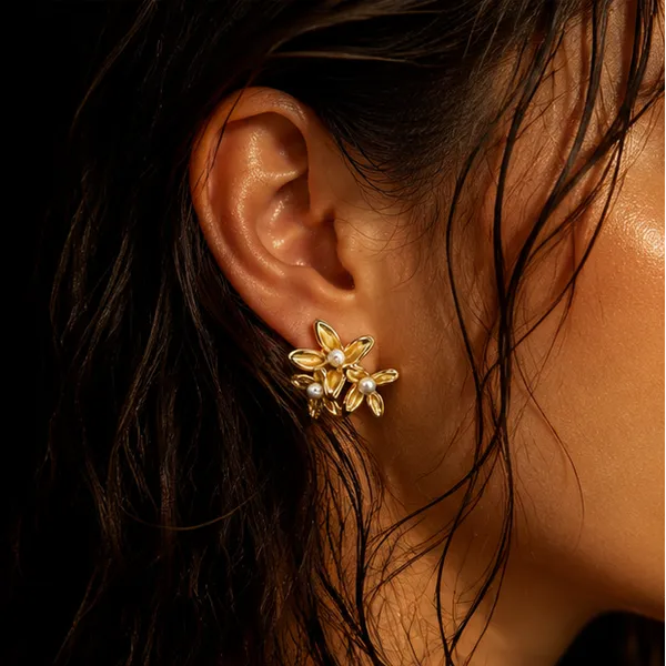 Matte_Gold_Flower_Cluster_Pearl_Stud_Earrings_For_Women