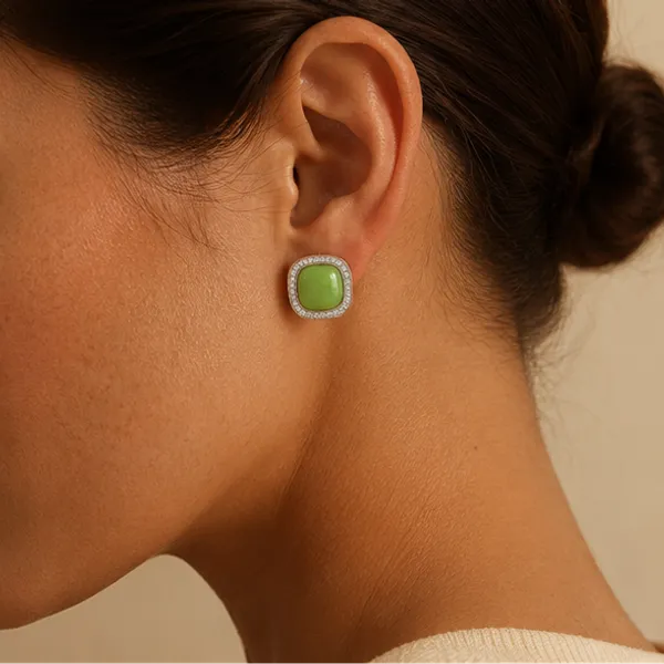 Green_Cabochon_Cz_Halo_Stud_Earrings_Gold_Tone_For_Women