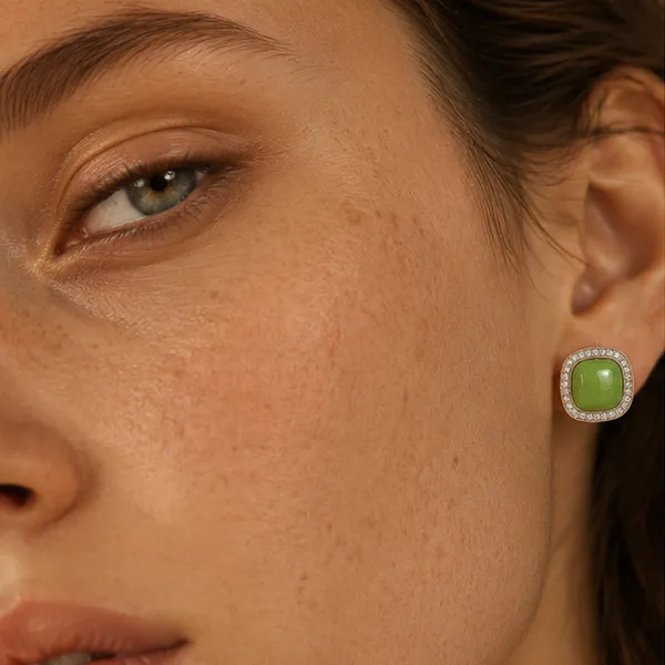 Green_Cabochon_Cz_Halo_Stud_Earrings_Gold_Tone_For_Women