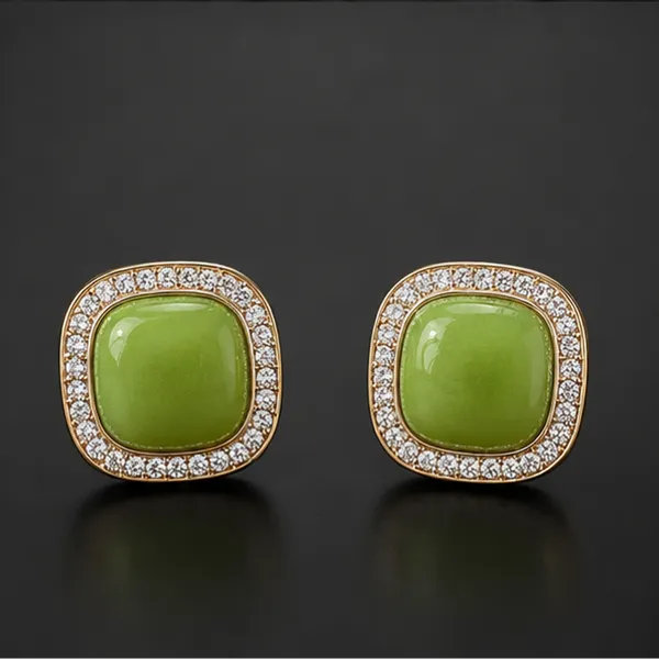 Green_Cabochon_Cz_Halo_Stud_Earrings_Gold_Tone_For_Women