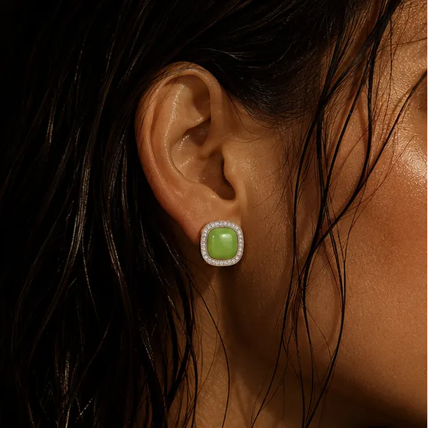 Green_Cabochon_Cz_Halo_Stud_Earrings_Gold_Tone_For_Women