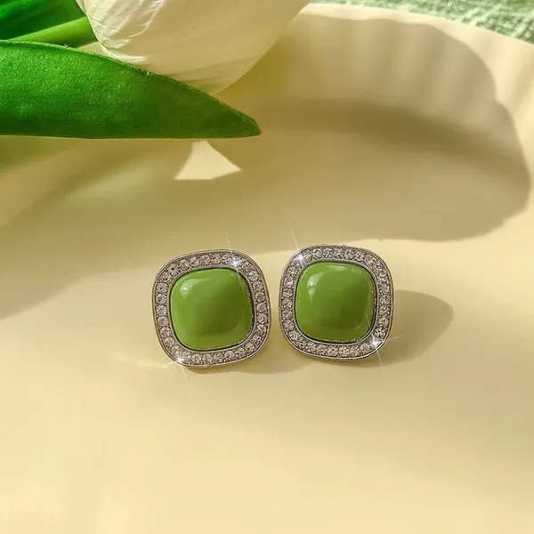 Green_Cabochon_Cz_Halo_Stud_Earrings_Gold_Tone_For_Women