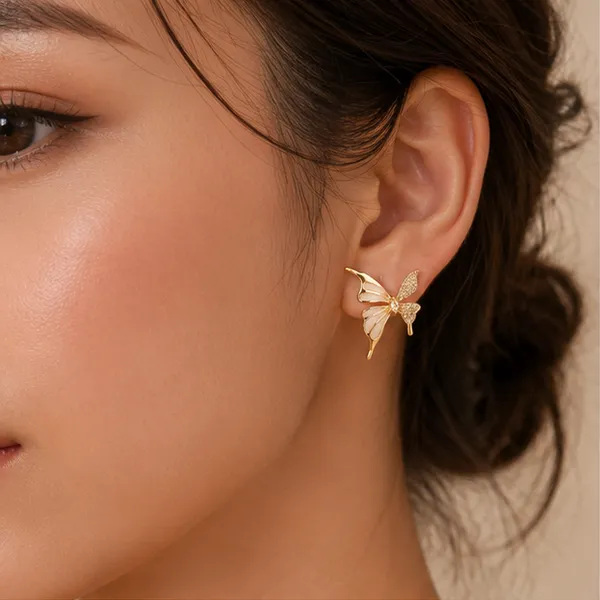Two_Tone_Butterfly_Stud_Earrings_Gold_Tone_Cz_For_Women