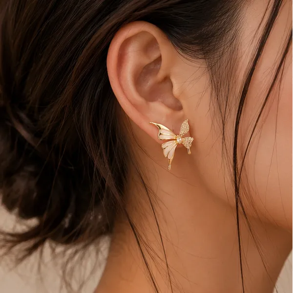 Two_Tone_Butterfly_Stud_Earrings_Gold_Tone_Cz_For_Women