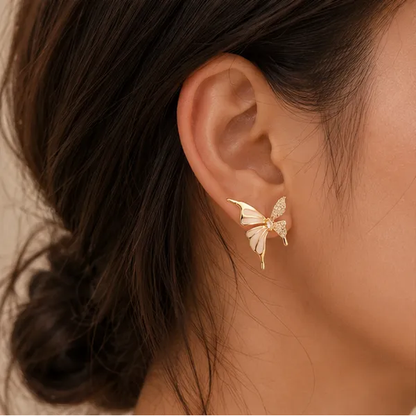 Two_Tone_Butterfly_Stud_Earrings_Gold_Tone_Cz_For_Women