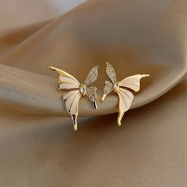 Two_Tone_Butterfly_Stud_Earrings_Gold_Tone_Cz_For_Women