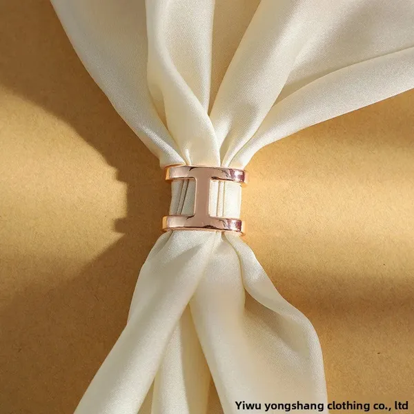 H_Shape_Scarf_Ring_Gold_Tone_Alloy_Gold
