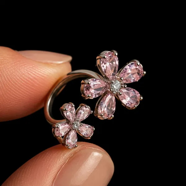 Double_Blossom_Floral_Ring_Rhodium_Plated_For_Women