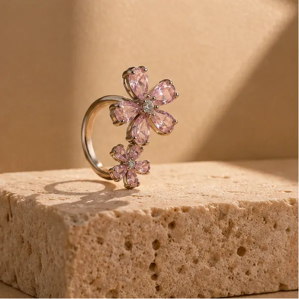 Double_Blossom_Floral_Ring_Rhodium_Plated_For_Women