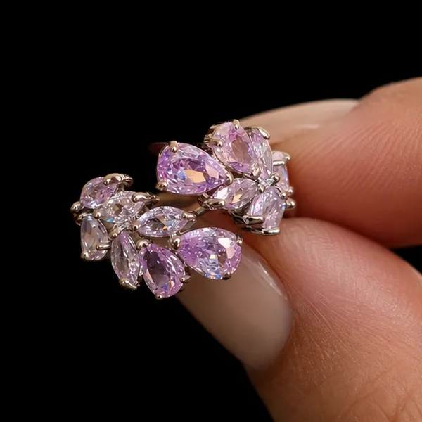 Pink_Vine_Cluster_Ring_Rhodium_Plated_For_Women