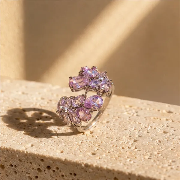 Pink_Vine_Cluster_Ring_Rhodium_Plated_For_Women