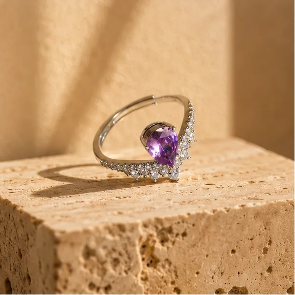 Pear_Amethyst_Cz_Ring_Adjustable_Party_Wear_For_Women
