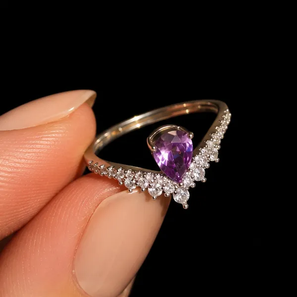 Pear_Amethyst_Cz_Ring_Adjustable_Party_Wear_For_Women