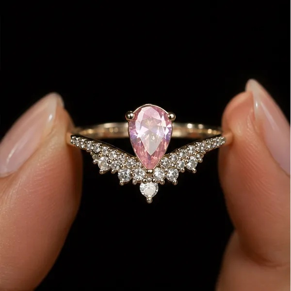 Pear_Pink_Cz_Ring_Adjustable_Party_Wear_For_Women
